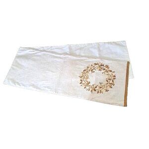 Table Runner Gold Beige Festive Embellished Leaves Holiday Elegant 72x14